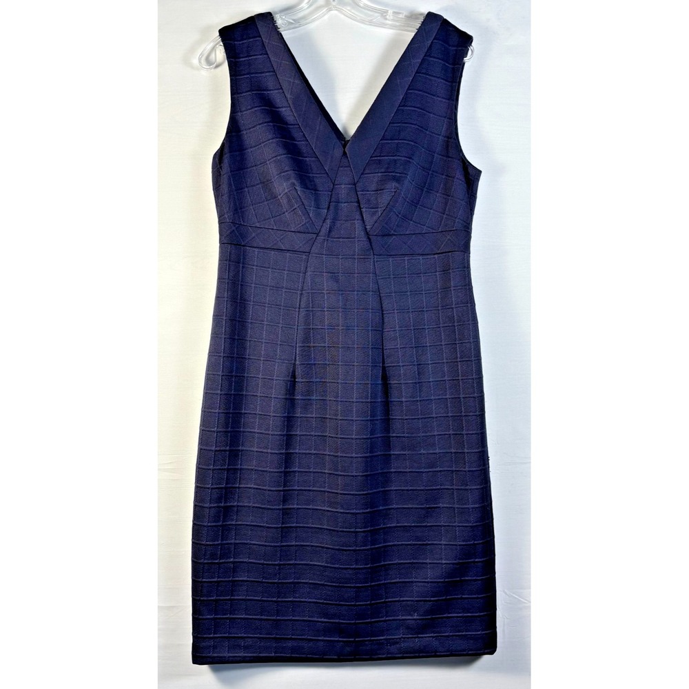 Donna Morgan Navy Blue Grid Textured V-Neck Sleeveless Sheath Dress Womens 10